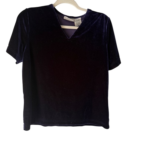 Kathie Lee Vintage 90s Velvet Top Short Sleeve Blue Whimsigoth Grunge Witchy - Picture 1 of 7